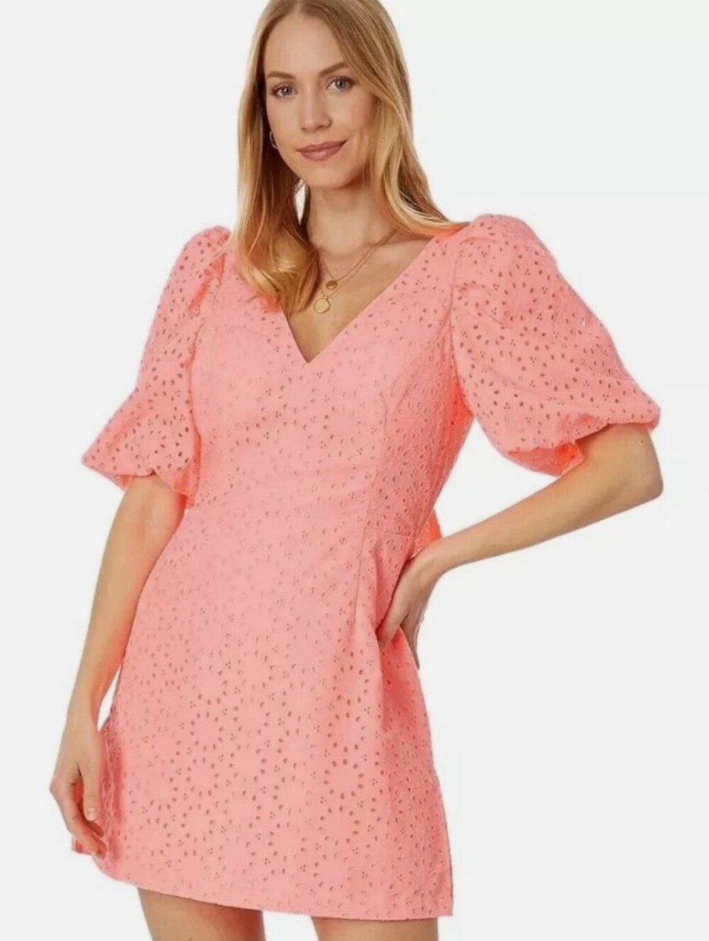 Lilly Pulitzer NWOT Celestina V-Neck Romper Sunrise Coral Sunburst Eyelet, 0